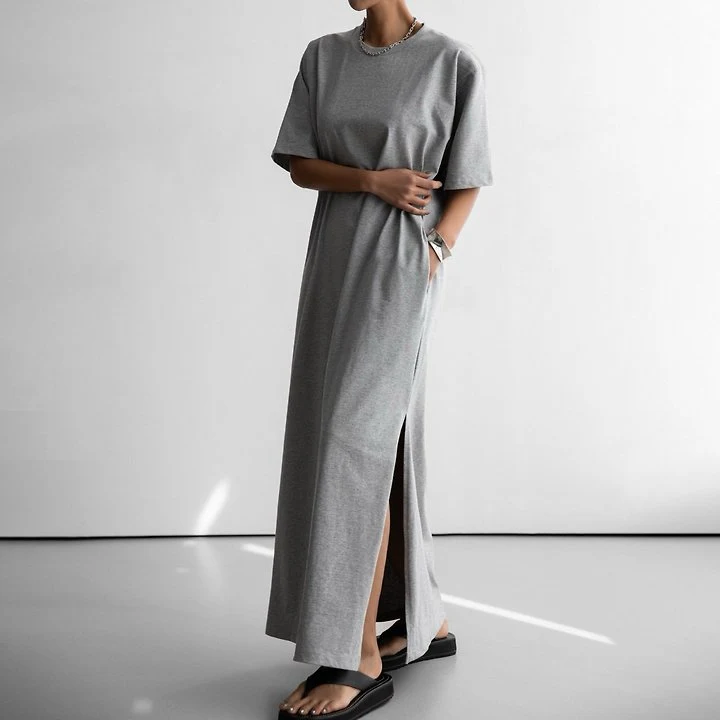 Paper Moon - Korean Women Fashion - #romanticstyle - One-Side Slit Detail Oversized Maxi One-piece - 2