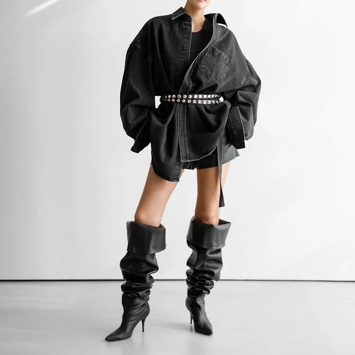 Paper Moon - Korean Women Fashion - #shopsmall - Maxi Oversized Washed Denim Button-Down Shirt - 3