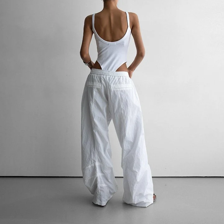 Paper Moon - Korean Women Fashion - #romanticstyle - Nylon Drawstring Wide-Leg Twist Pattern Trousers - 4