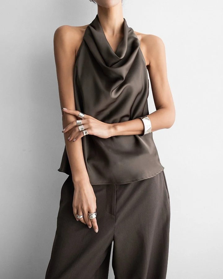 Paper Moon - Korean Women Fashion - #shopsmall - Classic Satin Halter Neck Blouse