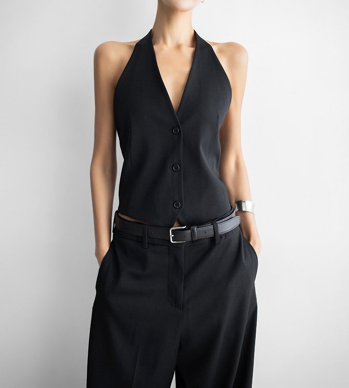 Paper Moon - Korean Women Fashion - #shopsmall - Back-Open Tailored Halter Neck Vest - 5