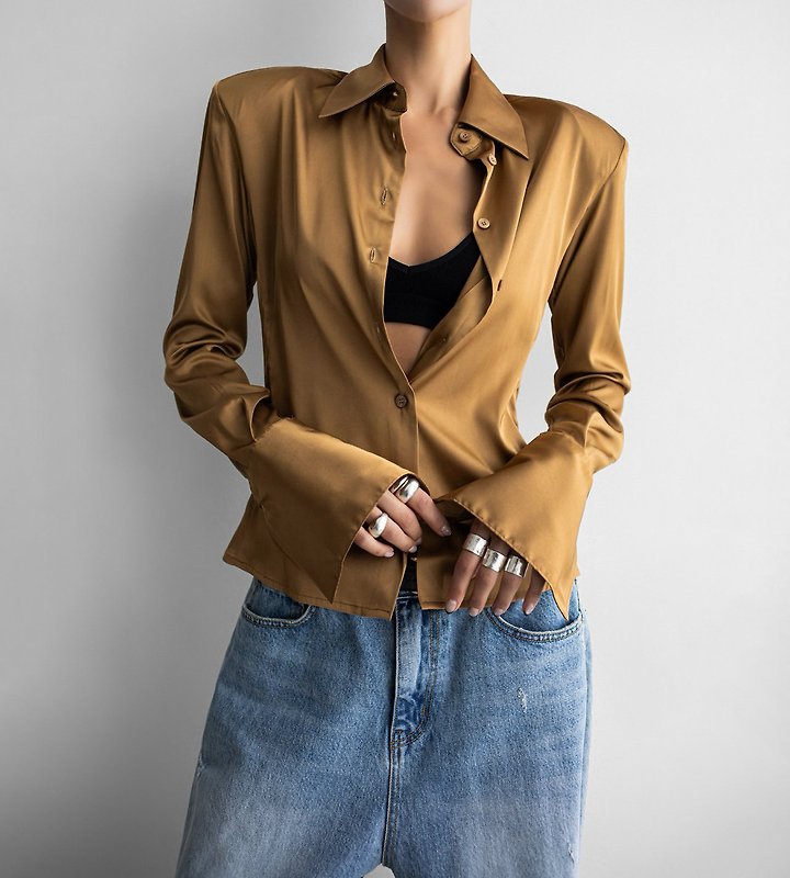 Paper Moon - Korean Women Fashion - #shopsmall - Classic Slim-Fit Satin Shirt - 3