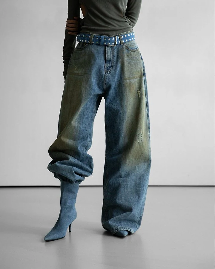 Paper Moon - Korean Women Fashion - #thatsdarling - Dusty Mud Wash Wide Denim Trousers