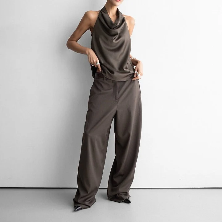 Paper Moon - Korean Women Fashion - #thatsdarling - Wool Silk Low-Rise Trousers - 3
