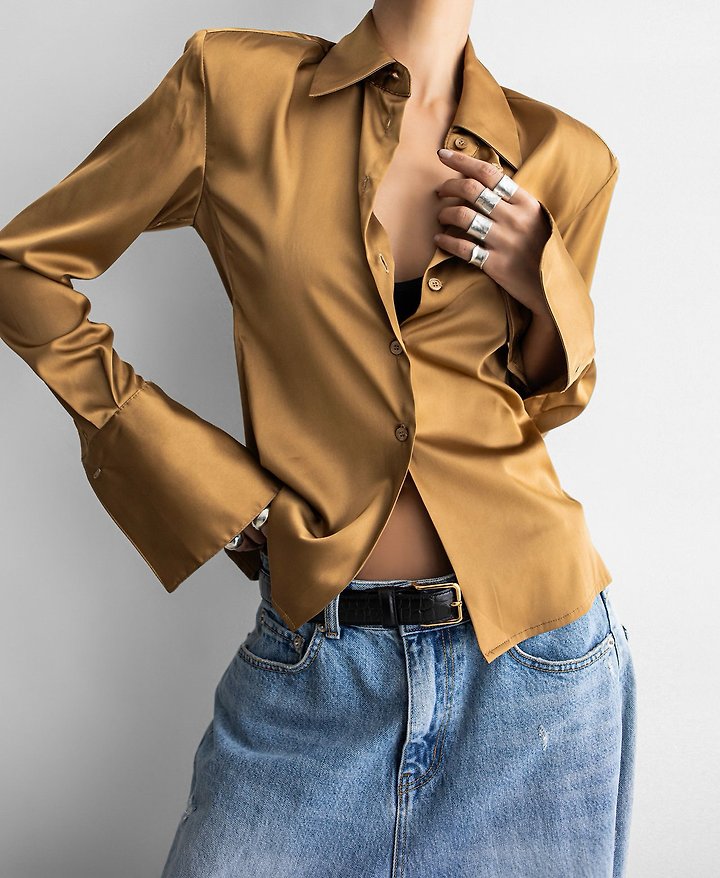 Paper Moon - Korean Women Fashion - #shopsmall - Classic Slim-Fit Satin Shirt - 4