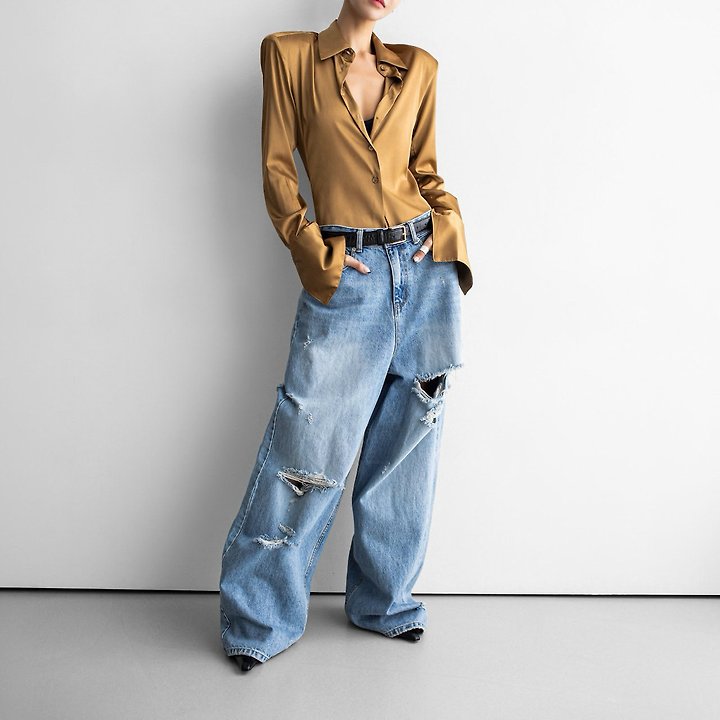 Paper Moon - Korean Women Fashion - #thelittlethings - Classic Slim-Fit Satin Shirt - 5