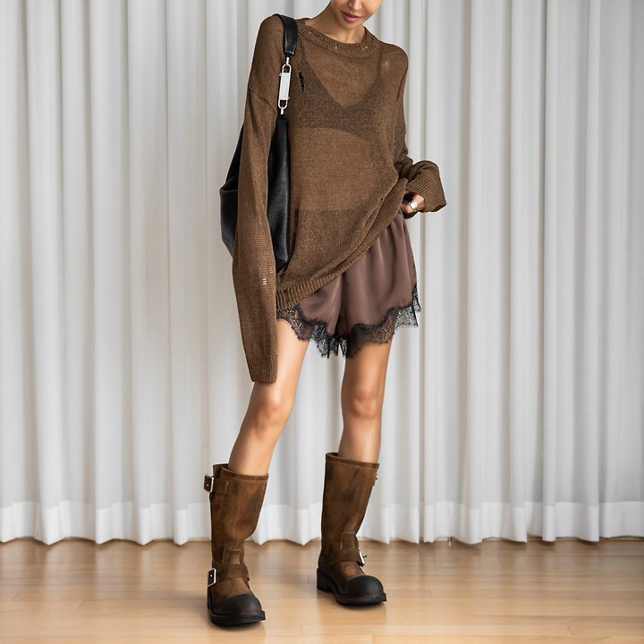 Paper Moon - Korean Women Fashion - #vintageinspired - Distressed Sheer Linen Knit Top - 3