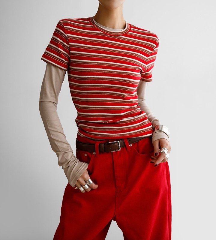 Paper Moon - Korean Women Fashion - #vintageinspired - Soft Ribbed Stripe Tee