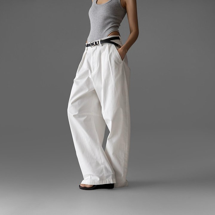 Paper Moon - Korean Women Fashion - #vintageinspired - Curved Volume Wide Chino Pants - 3