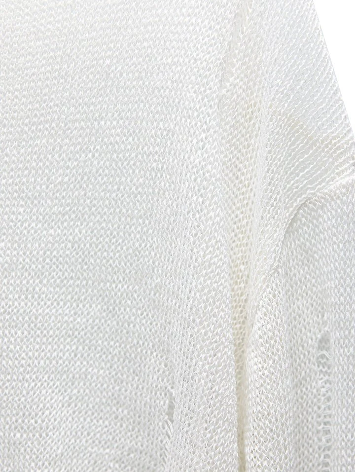 Paper Moon - Korean Women Fashion - #vintagekidsstyle - Distressed Sheer Linen Knit Top - 11