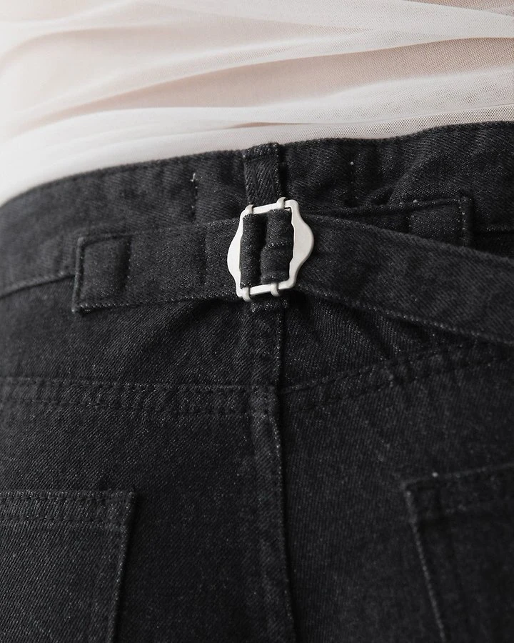Paper Moon - Korean Women Fashion - #vintagekidsstyle - Classic Wide Bermuda Washed Black Denim Trousers - 5