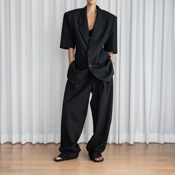 Paper Moon - Korean Women Fashion - #momslook - Half-Sleeve Summer Wool Blazer - 4