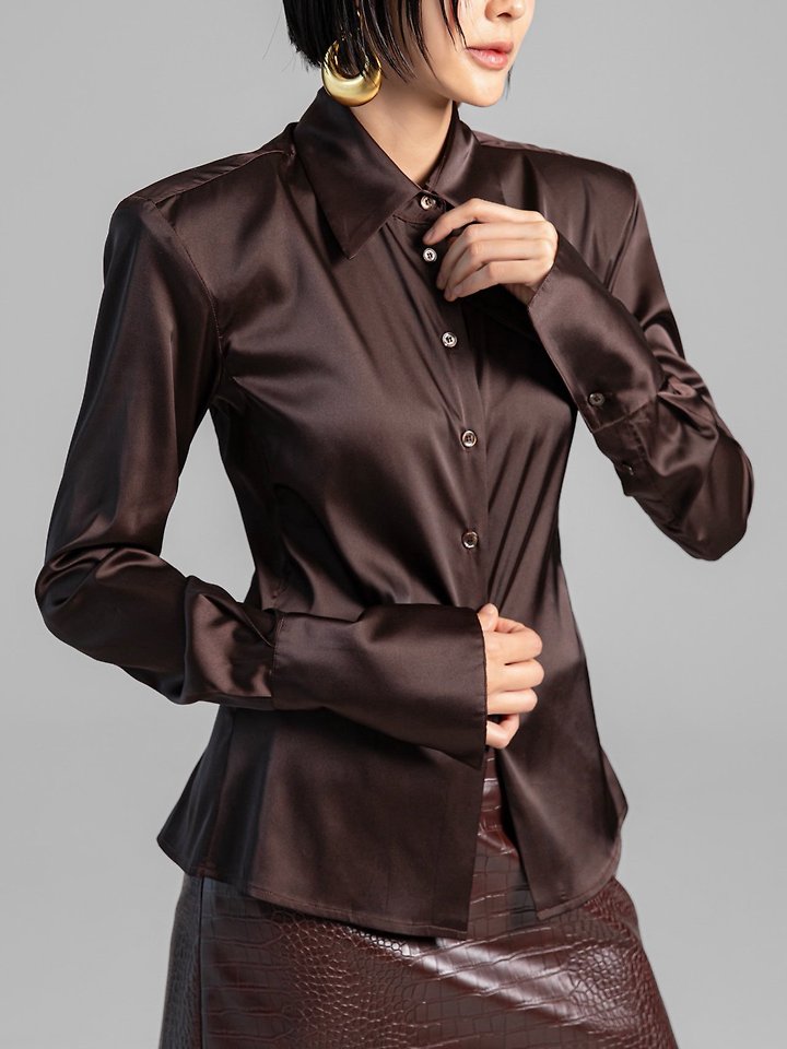 Paper Moon - Korean Women Fashion - #womensfashion - Classic Slim-Fit Satin Shirt