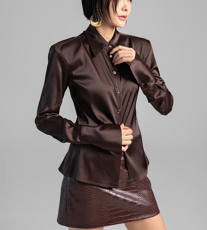 Paper Moon - Korean Women Fashion - #womensfashion - Classic Slim-Fit Satin Shirt - 7