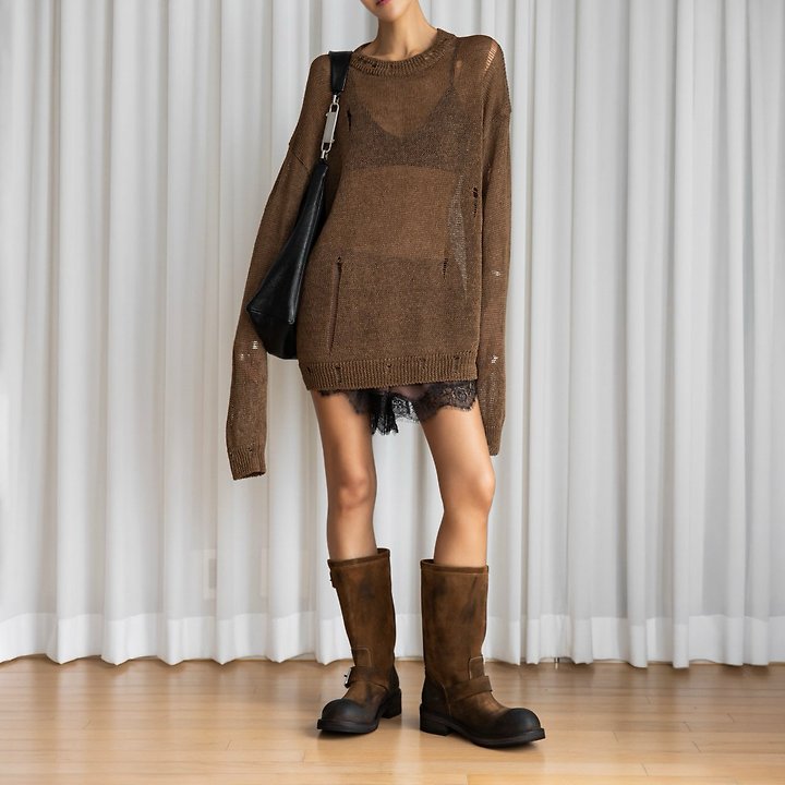 Paper Moon - Korean Women Fashion - #womensfashion - Distressed Sheer Linen Knit Top - 2