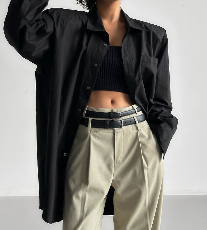 Paper Moon - Korean Women Fashion - #womensfashion - Maxi Oversized Padded-Shoulder Cotton Button-Down Shirt - 5