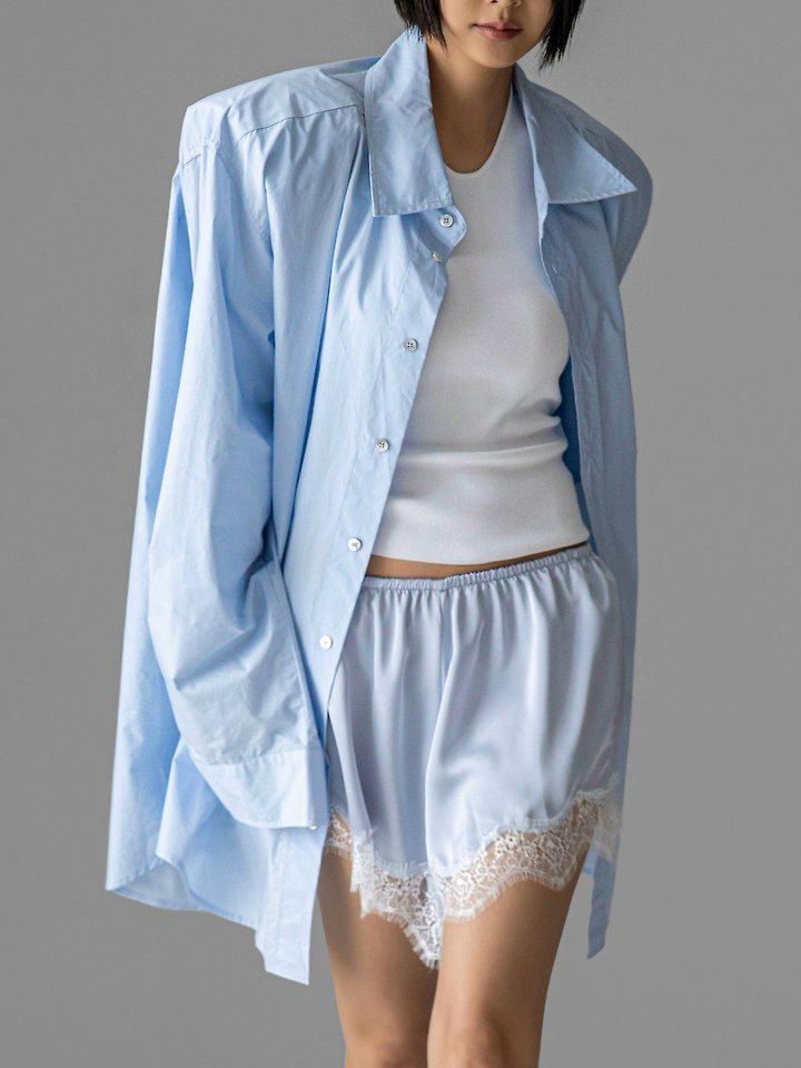 Paper Moon - Korean Women Fashion - #womensfashion - Maxi Oversized Padded-Shoulder Cotton Button-Down Shirt