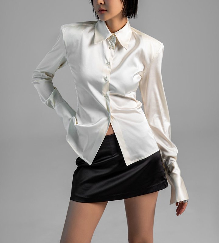 Paper Moon - Korean Women Fashion - #womensfashion - Classic Slim-Fit Satin Shirt