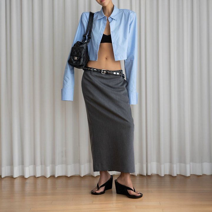 Paper Moon - Korean Women Fashion - #womensfashion - Classic Shoulder-Pad Cropped Button-Down Shirt - 3