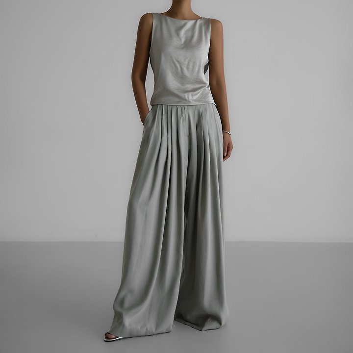 Paper Moon - Korean Women Fashion - #momslook - Bamboo Pleated Pintuck Wide Trousers - 4