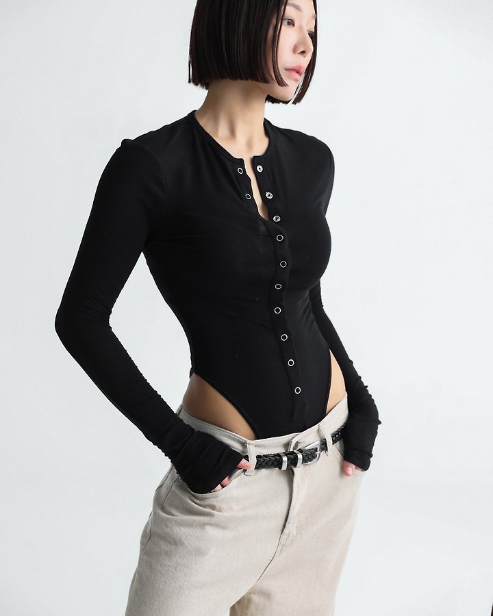 Paper Moon - Korean Women Fashion - #womensfashion - Ring Snap-Button Detail Bodysuit