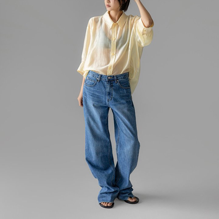 Paper Moon - Korean Women Fashion - #womensfashion - Soft Sheer Stripe Half-Sleeve Shirt - 9