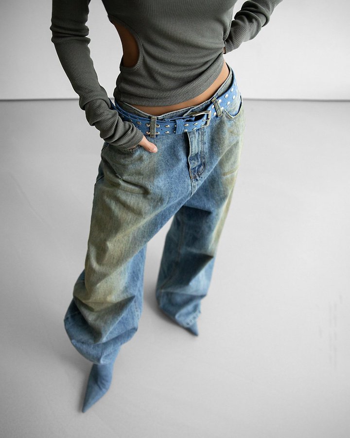Paper Moon - Korean Women Fashion - #womensfashion - Dusty Mud Wash Wide Denim Trousers - 6
