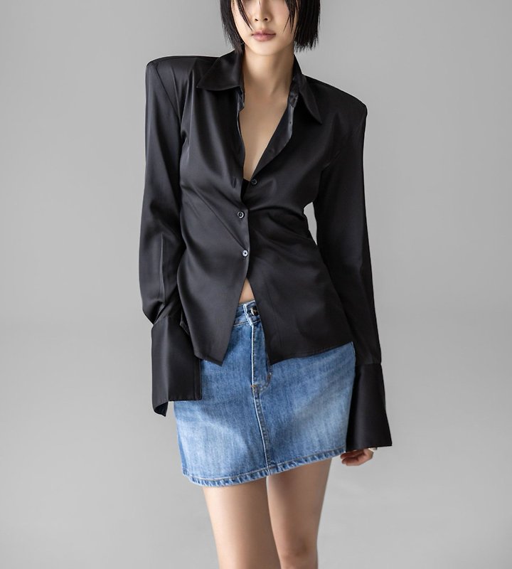 Paper Moon - Korean Women Fashion - #womensfashion - Classic Slim-Fit Satin Shirt