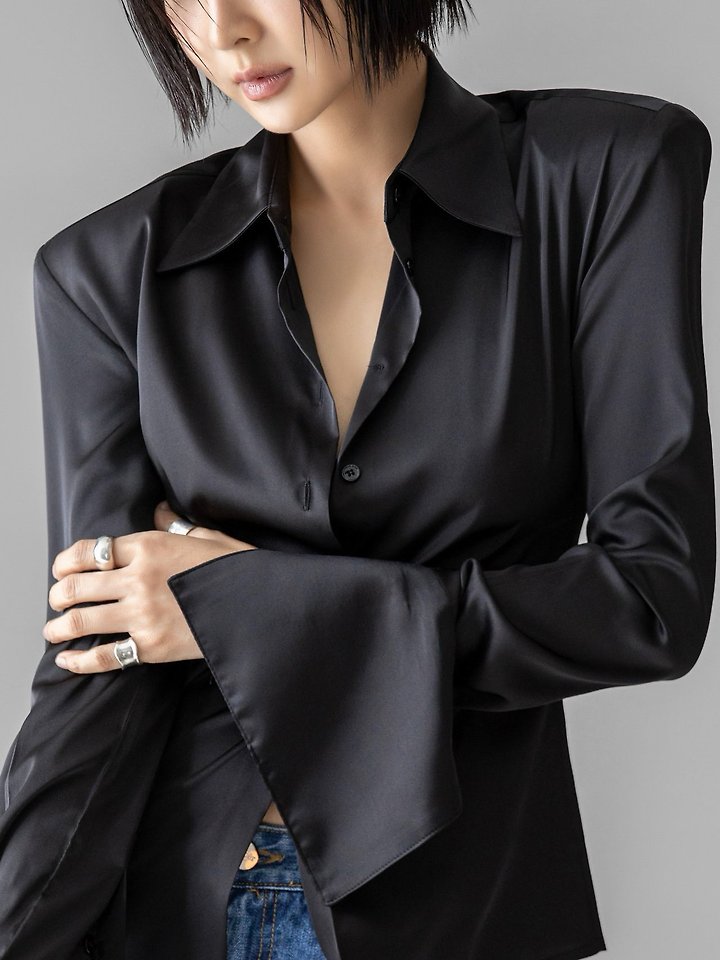 Paper Moon - Korean Women Fashion - #womensfashion - Classic Slim-Fit Satin Shirt - 3