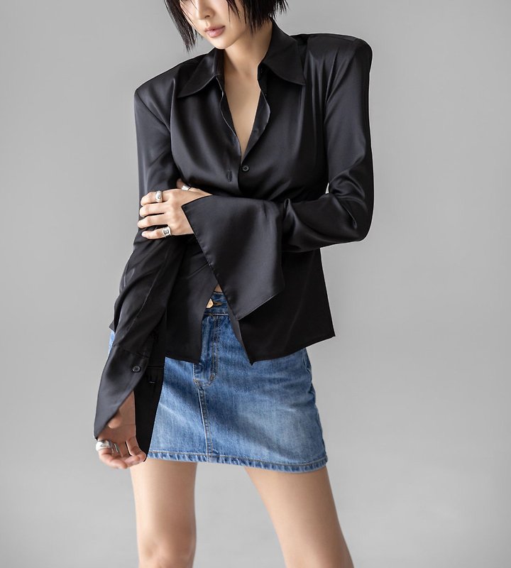 Paper Moon - Korean Women Fashion - #womensfashion - Classic Slim-Fit Satin Shirt - 7