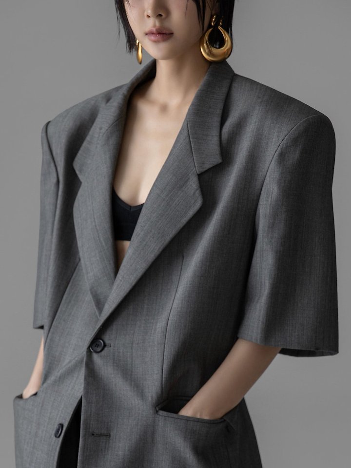 Paper Moon - Korean Women Fashion - #momslook - Half-Sleeve Summer Wool Blazer - 4
