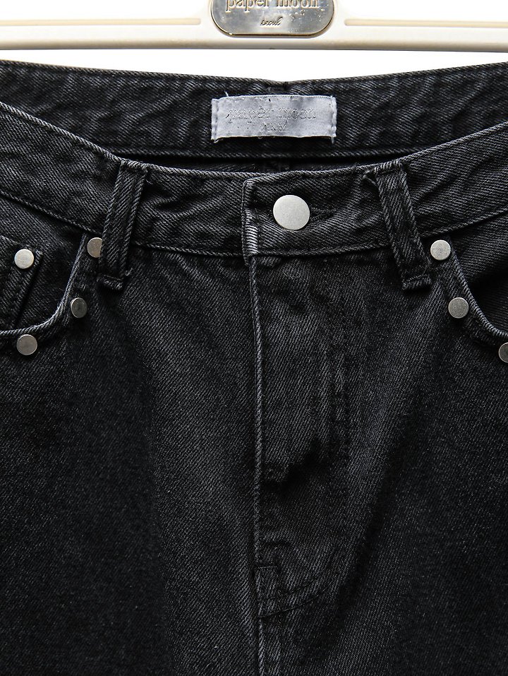 Paper Moon - Korean Women Fashion - #womensfashion - Stud Detail Washed Black Wide Denim Pants - 11