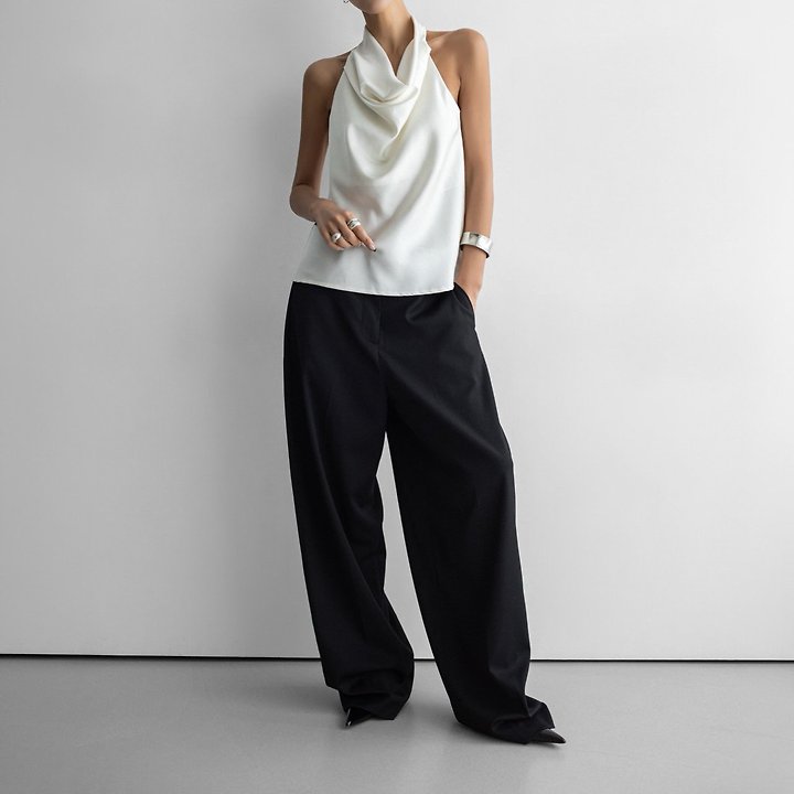 Paper Moon - Korean Women Fashion - #womensfashion - Classic Satin Halter Neck Blouse - 2