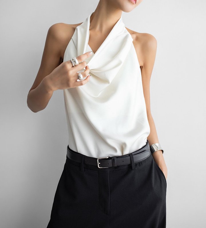 Paper Moon - Korean Women Fashion - #womensfashion - Classic Satin Halter Neck Blouse - 6