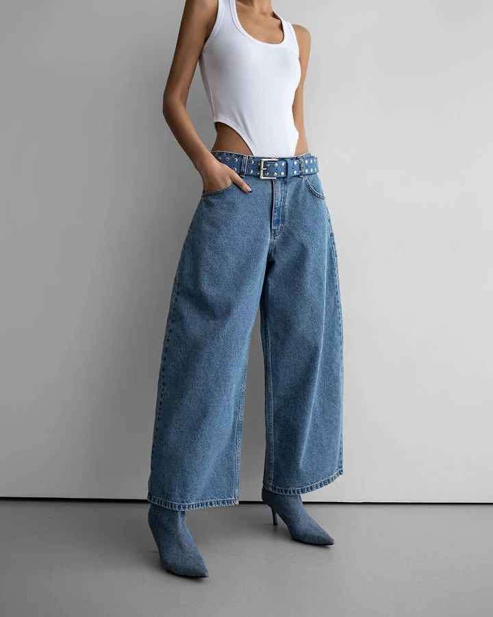 Paper Moon - Korean Women Fashion - #momslook - Wide-Leg Blue Ankle Denim Jeans - 4