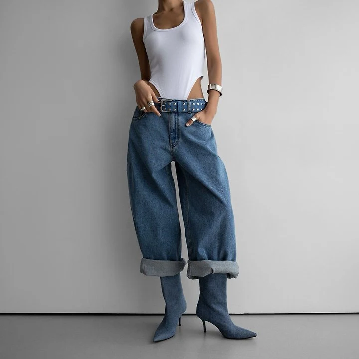Paper Moon - Korean Women Fashion - #womensfashion - Wide-Leg Blue Ankle Denim Jeans - 6