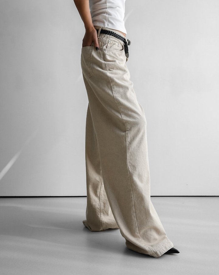 Paper Moon - Korean Women Fashion - #momslook - Natural Linen Denim Wide-Leg Pants - 4