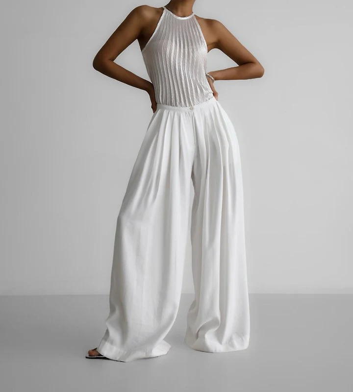 Paper Moon - Korean Women Fashion - #womensfashion - Bamboo Pleated Pintuck Wide-Leg Trousers - 3