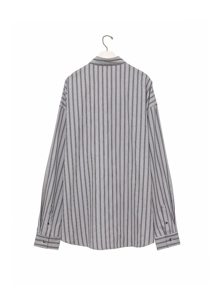 Paper Moon - Korean Women Fashion - #womensfashion - Oversized Striped Pocket Button-Down Shirt - 8