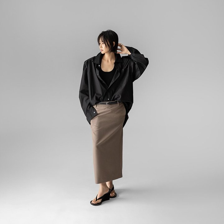 Paper Moon - Korean Women Fashion - #momslook - Maxi Oversized Padded-Shoulder Cotton Button-Down Shirt - 4