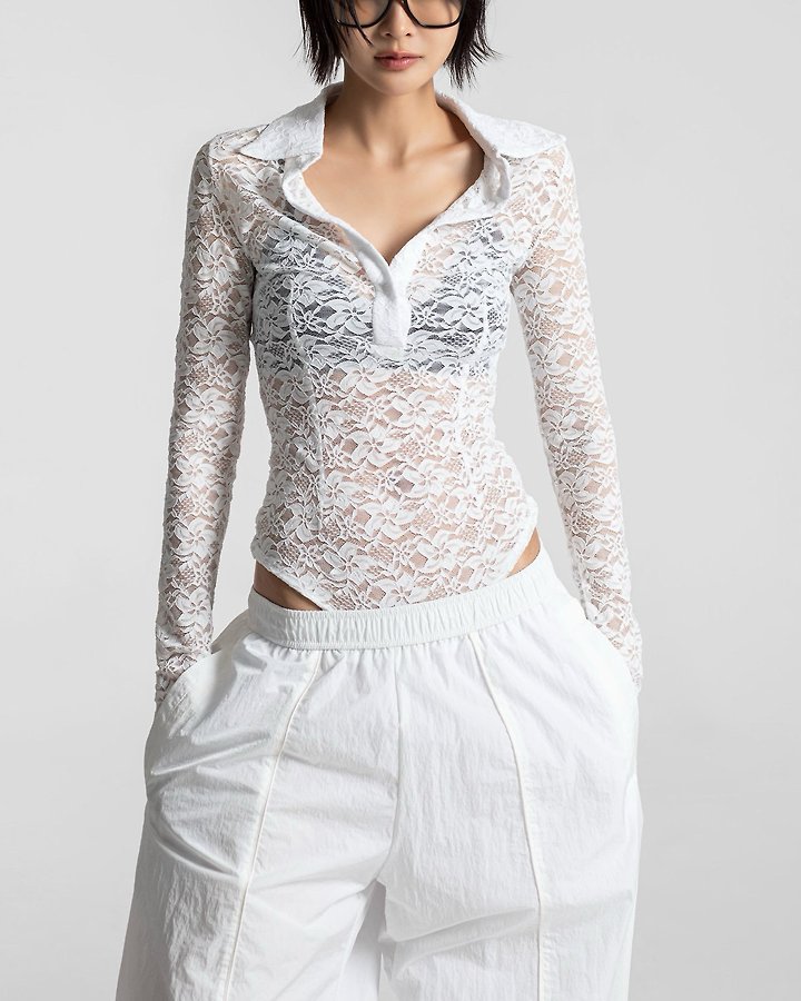 Paper Moon - Korean Women Fashion - #womensfashion - Slim Lace Bodysuit - 12
