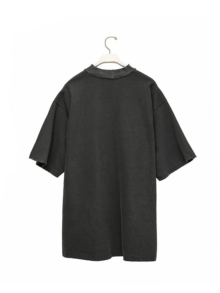 Paper Moon - Korean Women Fashion - #womensfashion - Mock Neck Ribbed Oversized Pigment Tee with Distressed Detail - 11