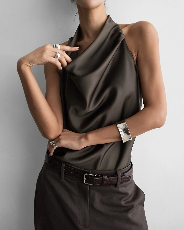 Paper Moon - Korean Women Fashion - #womensfashion - Classic Satin Halter Neck Blouse - 5
