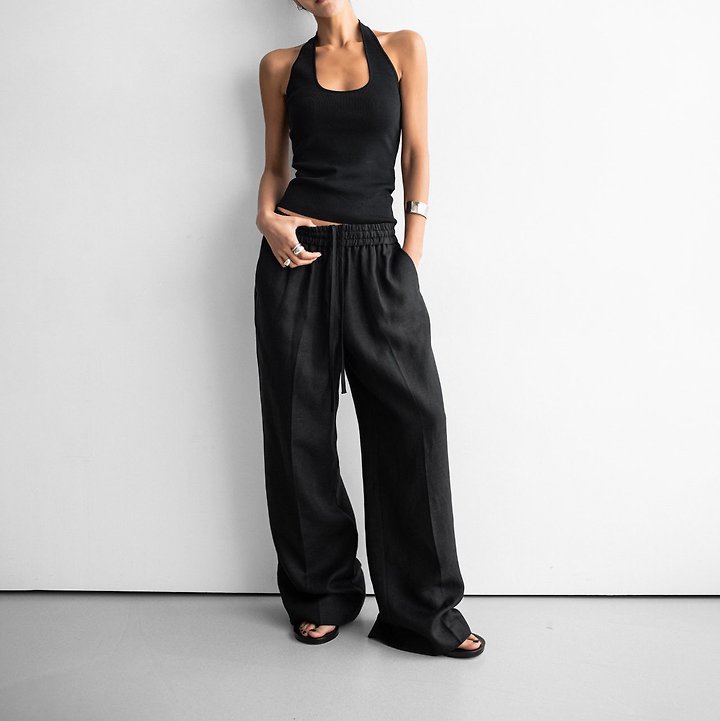 Paper Moon - Korean Women Fashion - #womensfashion - Linen Drawstring Trousers - 3