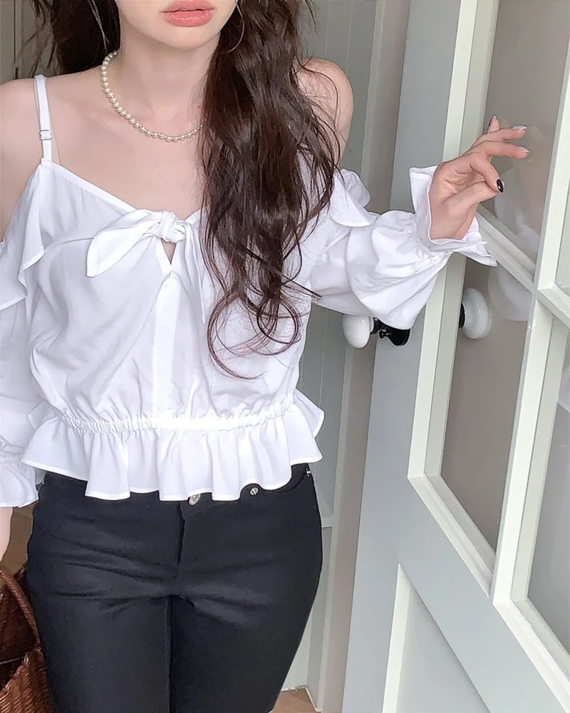 Person - Korean Women Fashion - #momslook - Off-Shoulder Frill Blouse - 3