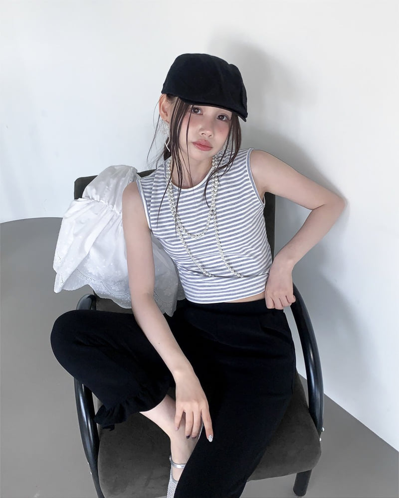 Person - Korean Women Fashion - #momslook - Striped Crop Sleeveless Top - 8
