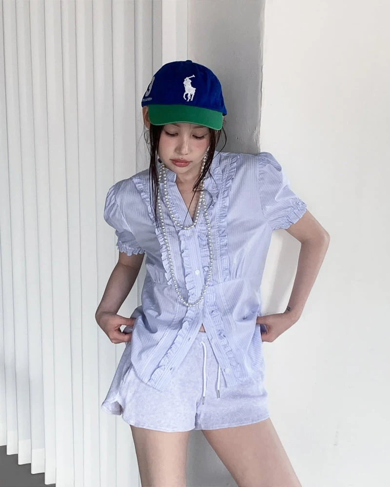 Person - Korean Women Fashion - #momslook - V-Neck Frill Blouse - 6