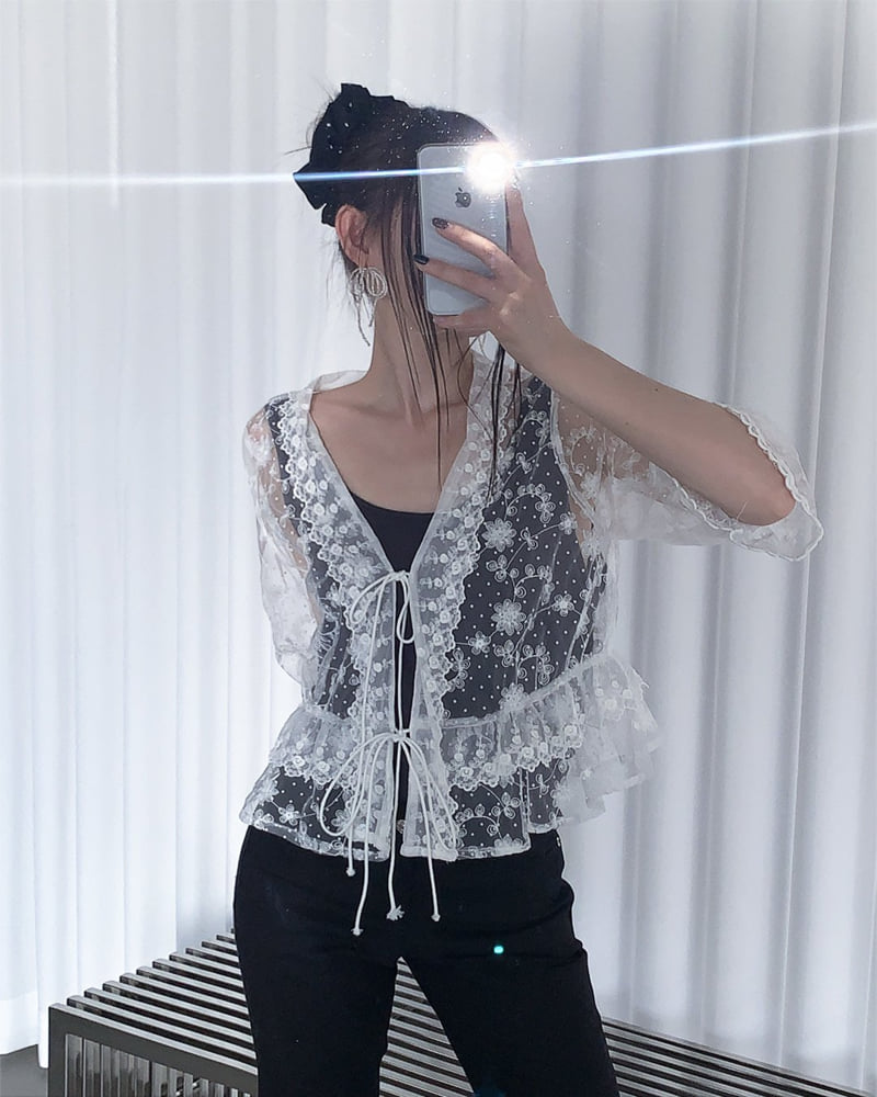 Person - Korean Women Fashion - #momslook - Floral Embroidered Cardigan - 3