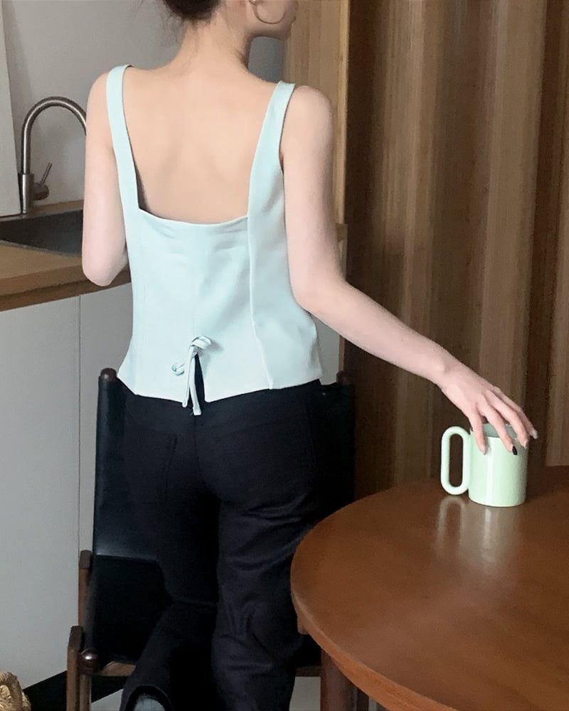 Person - Korean Women Fashion - #momslook - Back Ribbon Sleeveless Blouse - 7