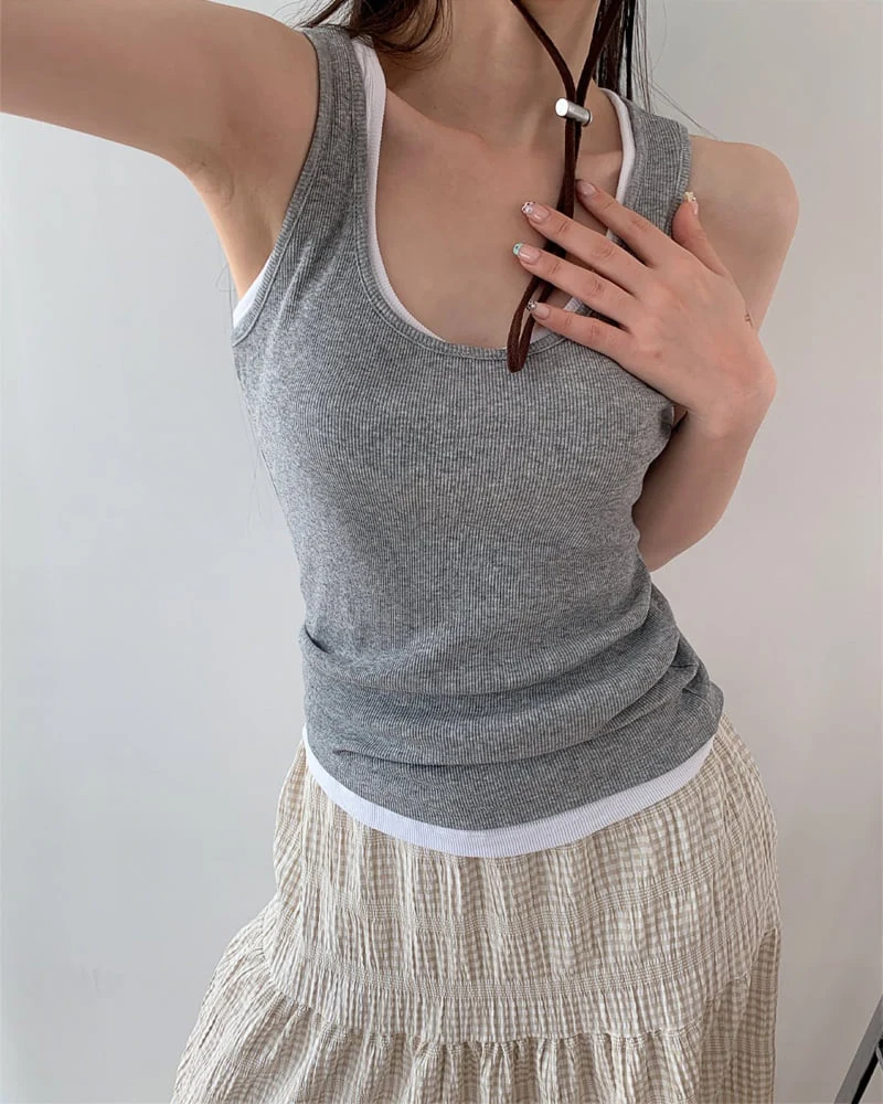 Person - Korean Women Fashion - #momslook - Return Contrast Trim Sleeveless Top - 8